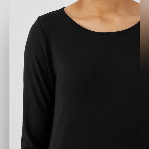NEW Eileen Fisher Stretch Jersey Knit Jewel Neck Dress Black Size Large - Picture 4 of 10